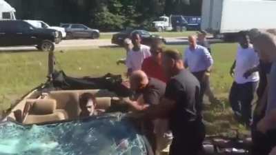 “I was just reaching in the glove box and then... oh shit”