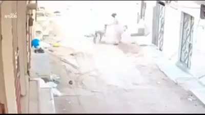 Some dick throwing a shoe at a dog that wasn't bothering him
