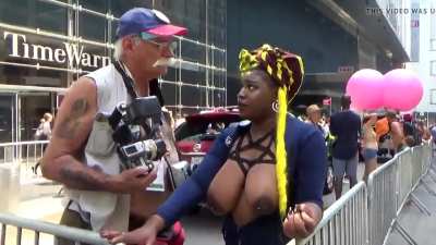 At the 2019 Go Topless Pride parade - meeting her fans