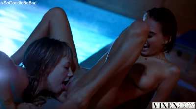 Pushes her out, pulls her back in