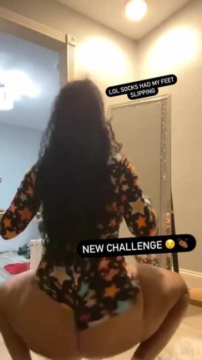 On her toes