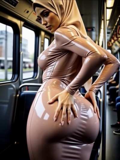 Pink Latex Hijabi in Bus