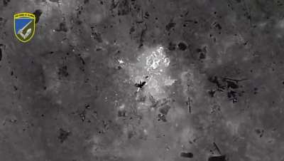 A Ukrainian drone with thermal optics drops charges on Russian infantry. Video by 117th Mechanized Brigade (music from the source).