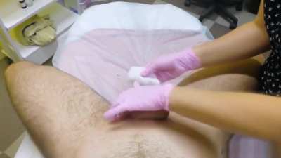 His favorite part of a ball wax is when the pretty ladies clean off the wax with oil. Thoroughly.