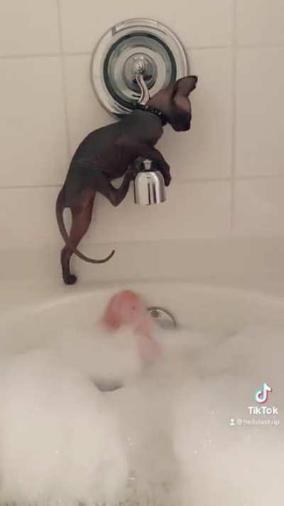 My lil man taking an accidental dip!