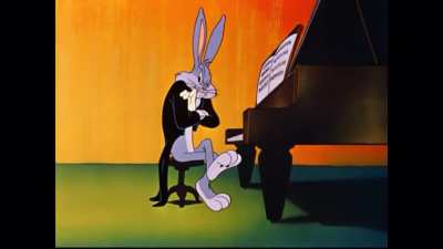 Bugs tries to play piano