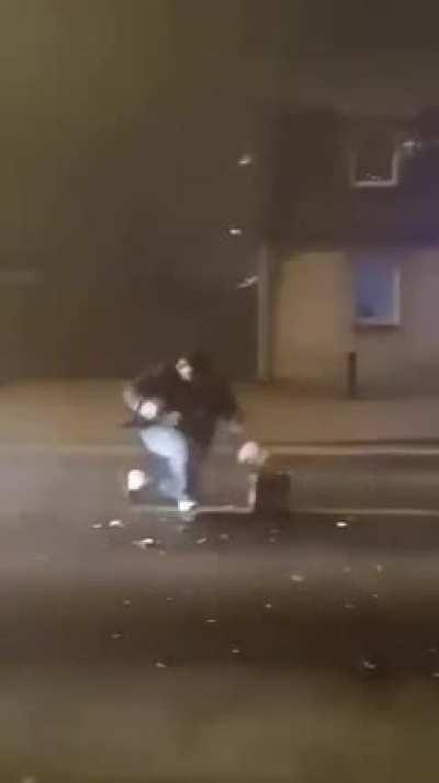 Lighting fireworks in the road