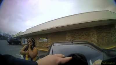 woman driving a wanted felon's car shoots traffic-stop cop at point-blank range before he returns fire and kills her