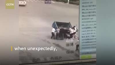 Three wheeler does donuts and runs over rider after crash