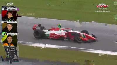 Bortoletto ultrapassando Maini na ultima curva da corrida sprint da F2