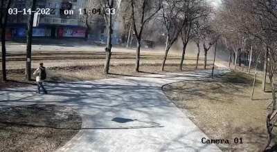 The moment of the missile hit in Kurenivka, a neighborhood in Kyiv, Ukraine's Capital.