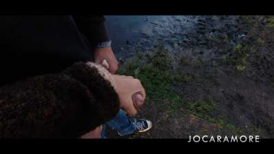 Giving my boyfriend a sneaky handjob.
