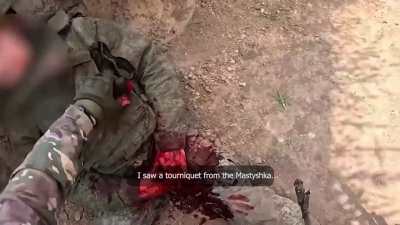 A Russian soldier bled because he attached the tourniquet to his bulletproof vest with construction clamps. At the moment when it was necessary to save himself, the prudent Russian simply could not use it. Maybe he had read a lot of Russian manuals or was