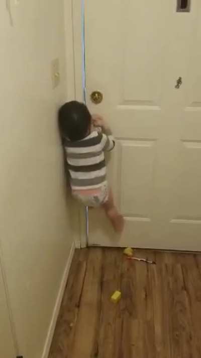 When he isn't even 2 yet but can open the front door. Every parent knows this scream deep in their soul.