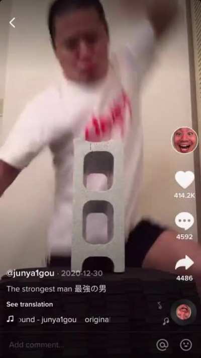 karate chopping a cinder block