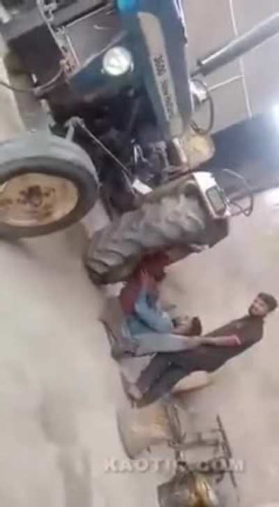 Trying to leg press using a tractor