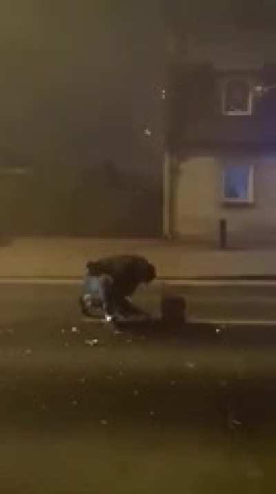 Credit to u/JDeemz02 for the video but I just thought it would fit here. An unsuccessful attempt to launch the fireworks. It happened in OP's friends hometown in Poland. He's alive but in bad condition in hospital with concussion and broken collarbone.