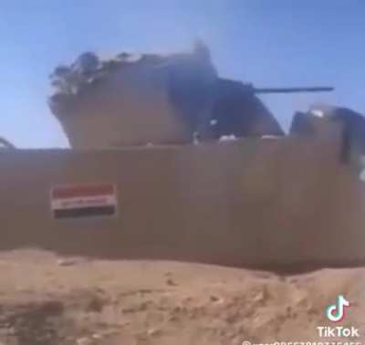 Iraqi Gunner turret gets hit several time by accurate IS fire. Date/ location are unknown.