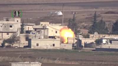 Mountain Hawk Brigade BGM-71 TOW team threads the needle, hitting an SAA tank outside of Aleppo - 2015