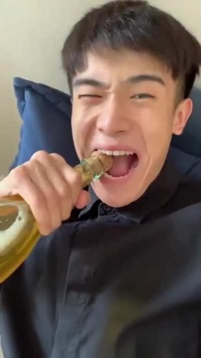Opening a champagne bottle with your teeth.