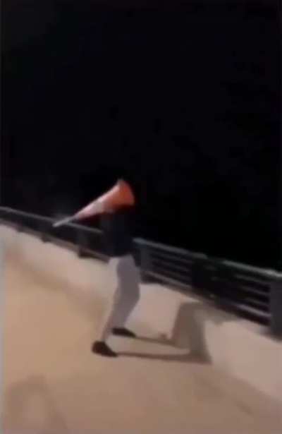 Fireworks and traffic cone
