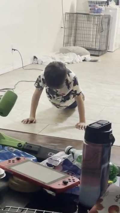 Stepson doing push-ups