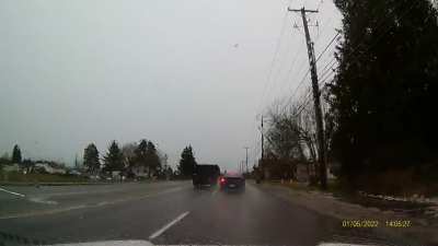 Didn't see disabled vehicle in the rain but my new front tires saved the day