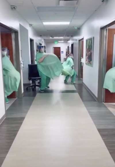 Hospital staff having some fun