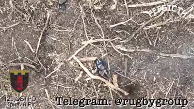 ua pov. HQ/Uncensored footage was just released of a Russian soldier in blue shirt being directly hit by two VOG grenades and screaming in pain.