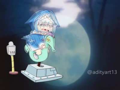 Gawr gura sing fly me to the moon while riding on seahorse