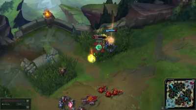 Warwick top vs Nasus, Sett ganked, killed Nasus, killed Sett, Nasus did a hashinshin tp, killed Nasus again, Triple Kill