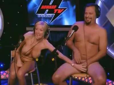 Hot, Naked, Dumb Girl Grabs a Married Man's Cock on the Howard Stern Show