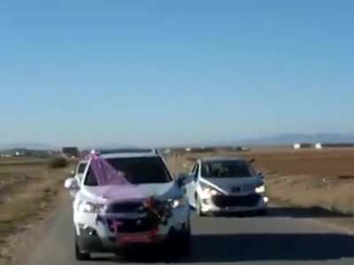 Shooting fireworks inside a moving car