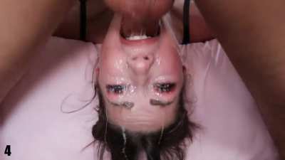Multiple Throatpies for Brunette Upside Down Deepthroat