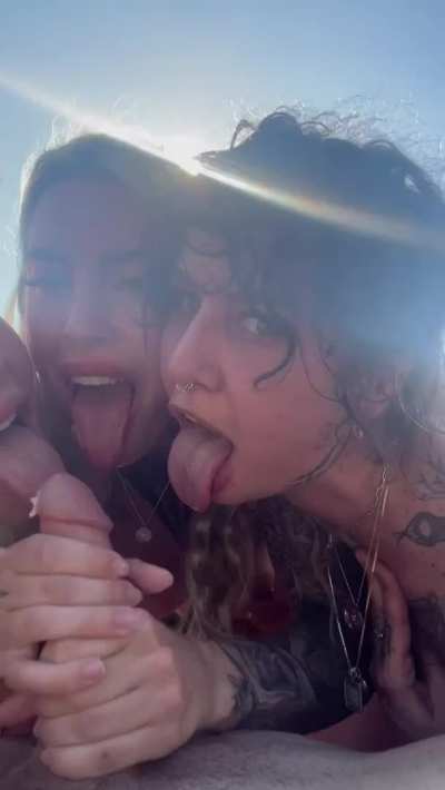 Wanna get sucked by a tgirl and her besties on the beach?