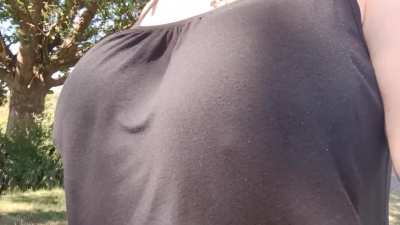 Out in public, braless but banded breasts