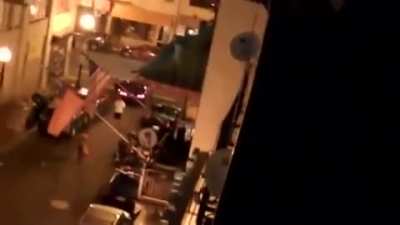 Morons beating on cars get handled