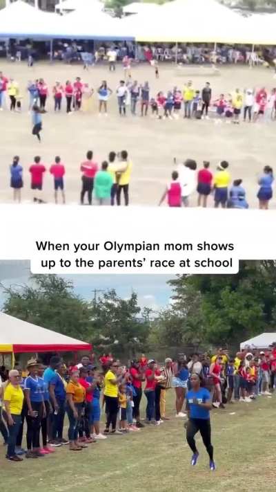 Sports Are Fun! 38yr old and 2 times Olympian Champion and Mom races other parents.