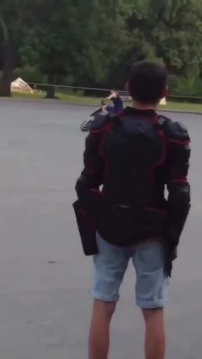 I've heard of popping a wheelie but this is over the top.