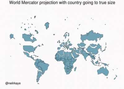 This animated map shows the true size of countries as though they were all present on the equator