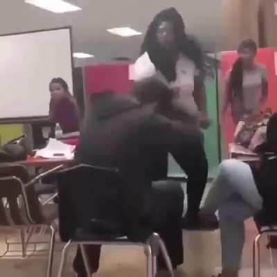 Guy gets hit with a broom and then makes sure his hair is still good