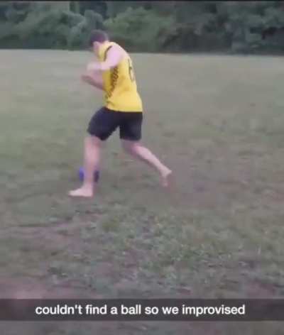 Playing football with a bowling ball