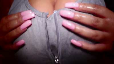 Grey top, spit and cum between tits