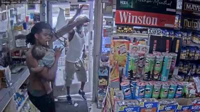 Man points gun at father & baby (man not charged, victim didn't show up to court)