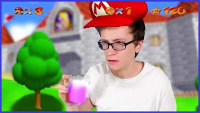 Mario trying his drinkable energy star drink