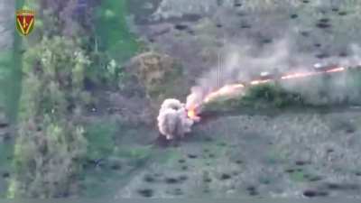 Ukrainian self propelled howitzer Krab remotely mined area with RAAM shells resulting in destruction Russian assault column, south of Krokhmalne 2024