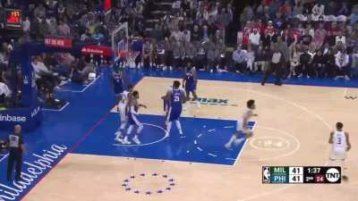 [Highlight] Giannis denies Embiid at the rim leading to a Brook Lopez open 3