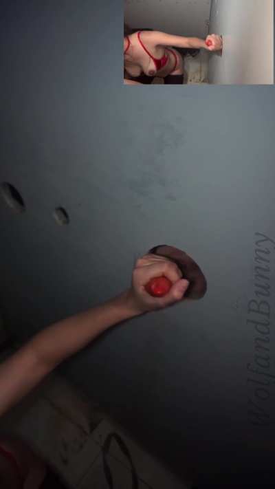 Stroking one through the hole while sucking the other deep