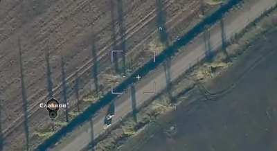 RU pov: Lancet drone hits close to a vehicle