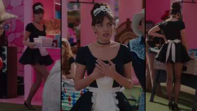 Emma Mackey wearing a sexy maid uniform in Barbie